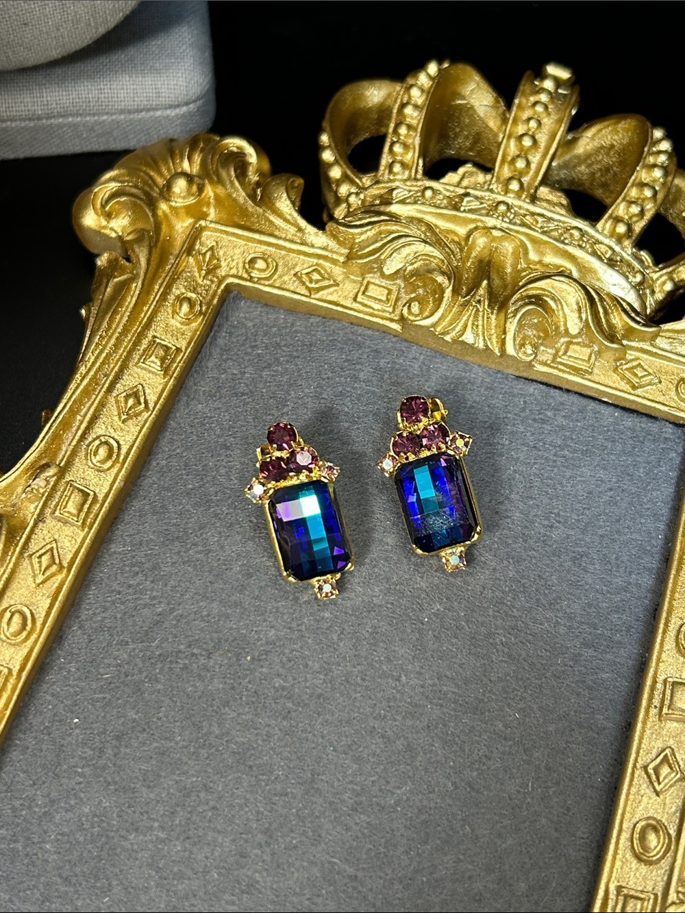 Juliana Gold Purple Heliotrope Checkerboard Cut with Amethyst AB Rhinestone